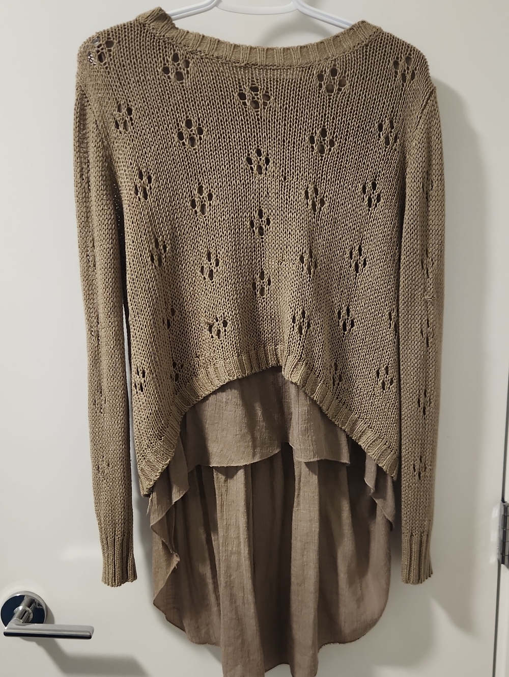 Anthropologie Simply Couture Taupe High-Low Layered Knit Skirted Top